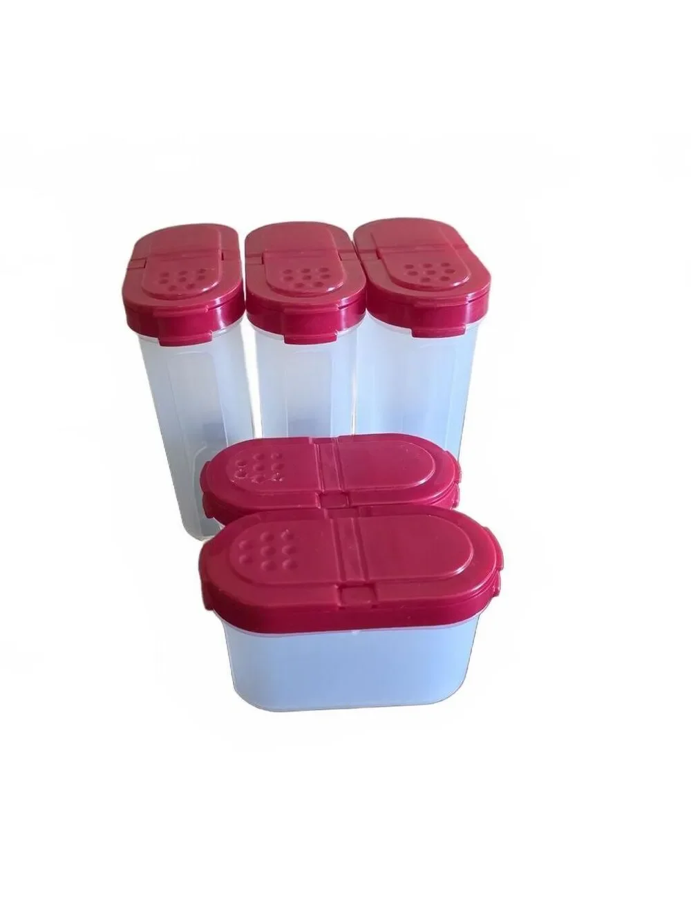 5 Tupperware Modular Mates Spice Shaker Set Red Lids 10pcs